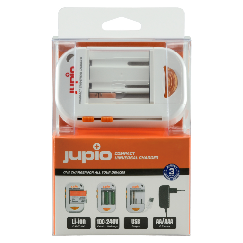 Jupio Compact Universal Charger Li-ion + AA/AAA + USB