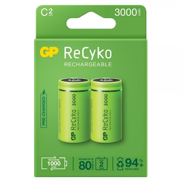 GP Recyko Rechargeable Battery Size C Lr14 1.2v 3000mah 2/BLISTER