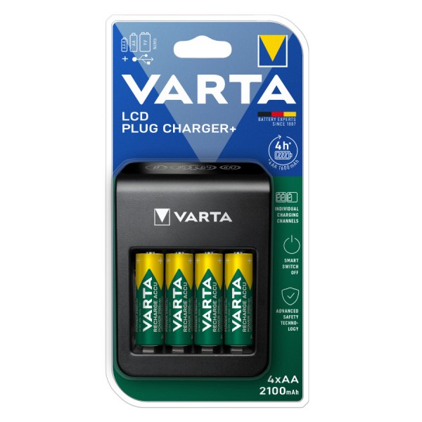 Varta LCD Pug Charger+ incl. 4 batteries 2100 mAh AA