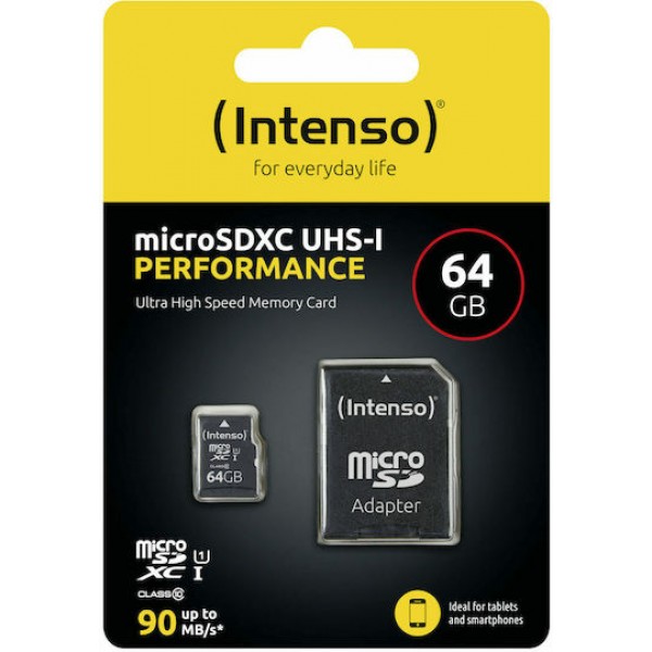 Intenso Performance R90 microSDXC 64GB Class 10 U1 UHS-I with adapter 