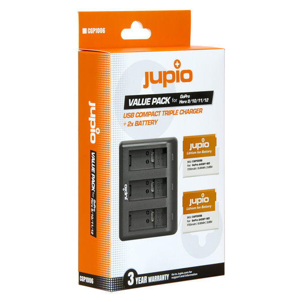 jupio 2x GoPro AHDBT-901 Enduro HERO9 | HERO10 | HERO11 | HERO 12 + Compact USB Triple Charger Μπαταρίες βιντεοκάμερας για GoPro Hero jupio 2x GoPro AHDBT-901 Enduro HERO9 | HERO10 | HERO11 | HERO 12 + Compact USB Triple Charger Μπαταρίες βιντεοκάμερας για GoPro Hero