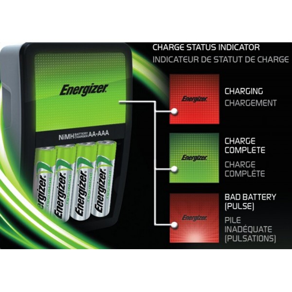 Mini chargeur de piles Energizer + 2 AA HR6 2000mAh incluses