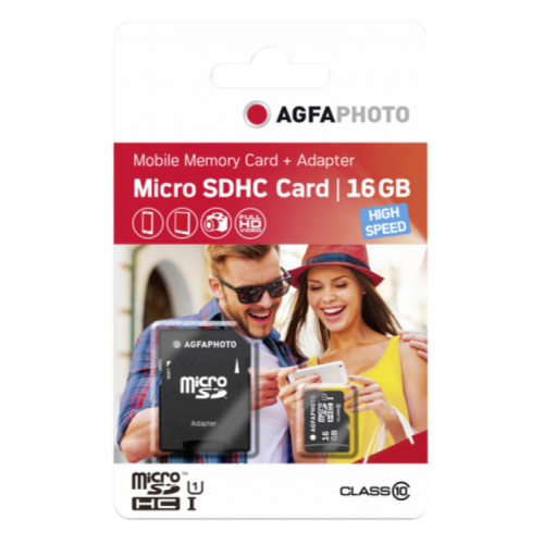 AgfaPhoto Micro SDHC 16GB High Speed C10 UHS-1+ Adapter
