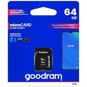 GOODRAM microSDXC 64GB Class 10 UHS-I + SD Adapter