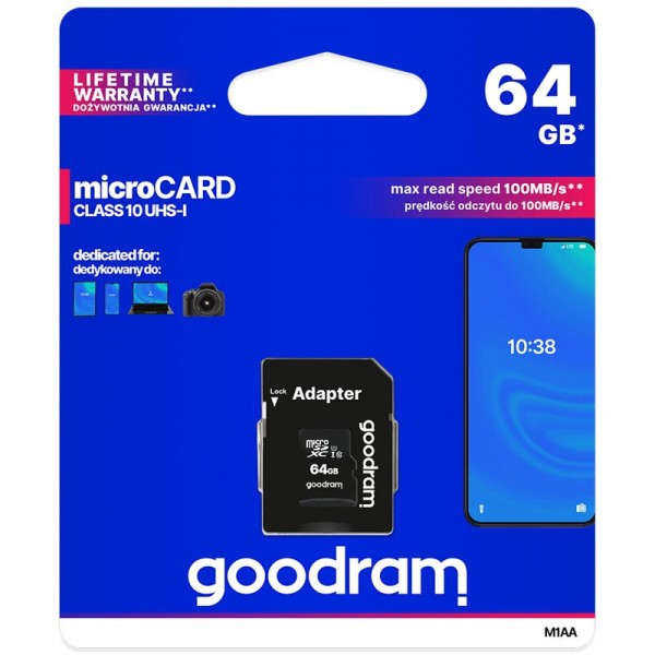 GOODRAM microSDXC 64GB Class 10 UHS-I + SD Adapter GOODRAM microSDXC 64GB Class 10 UHS-I + SD Adapter