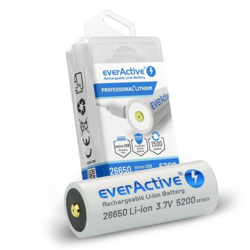 everActive 26650 3.7V Li-ion 5200mAh micro USB battery with BOX protection 