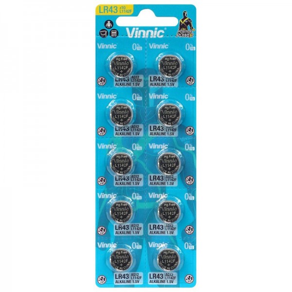 Vinnic Μπαταρία LR43 Alkaline 1.5V (10τμχ) Μπαταρίες Αλκαλικές