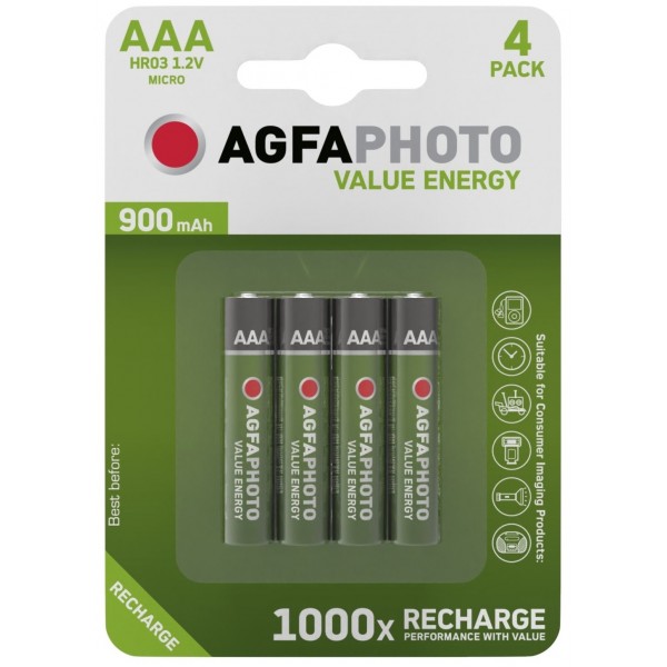 AgfaPhoto Recharge Accu Power AAA 900mAh (4τμχ) Μπαταρίες Επαναφορτιζόμενες