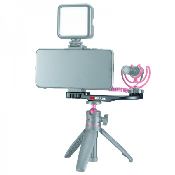 BRAUN VLOG mount VLM1 with cold shoe, 2x 1/4" screw thread and 1x 1/4" screw