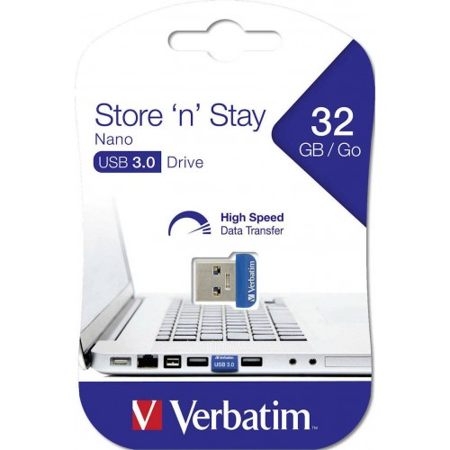 Verbatim Store 'n' Stay Nano 32GB USB 3.0 Stick Μπλε