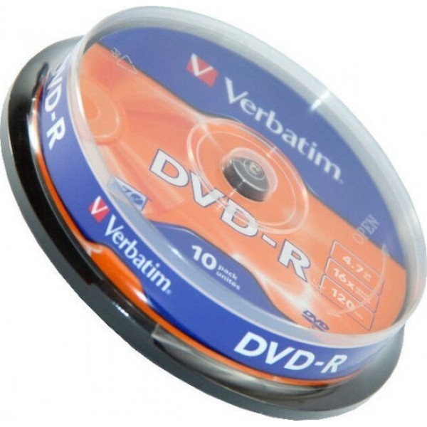 Verbatim Εγγράψιμα DVD-R 16x 4.7GB Cake Box 10τμχ