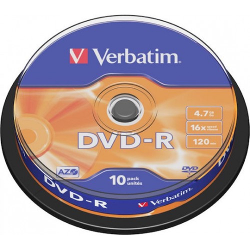Verbatim Εγγράψιμα DVD-R 16x 4.7GB Cake Box 10τμχ