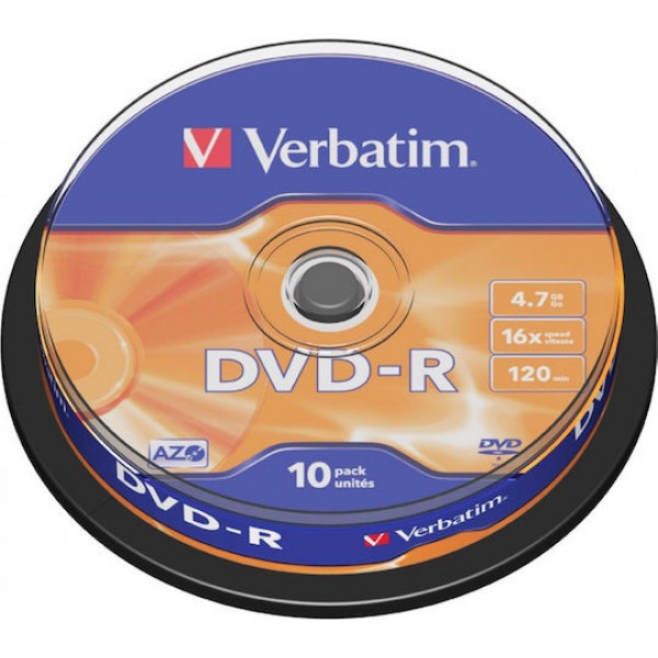 Verbatim Εγγράψιμα DVD-R 16x 4.7GB Cake Box 10τμχ