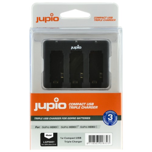 Jupio Kit: 3x Battery GoPro AHDBT-401 HERO4 1160mAh + Compact USB Triple Charger 