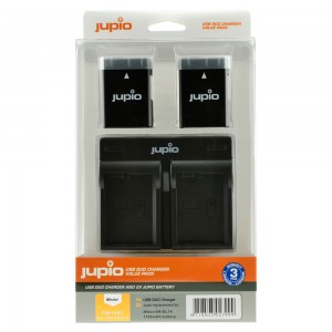 Jupio Kit: 2x Battery EN-EL14/EN-EL14A 1100mAh + USB Dual Charger 