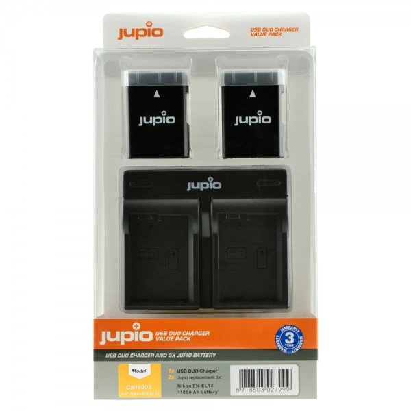 Jupio Kit: 2x Battery EN-EL14/EN-EL14A 1100mAh + USB Dual Charger  Μπαταρίες Φωτ.μηχανών για Nikon
