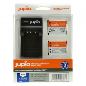 Jupio Kit: 2x Battery Olympus Li-40B/Li-42B 650mAh + USB Single Charger